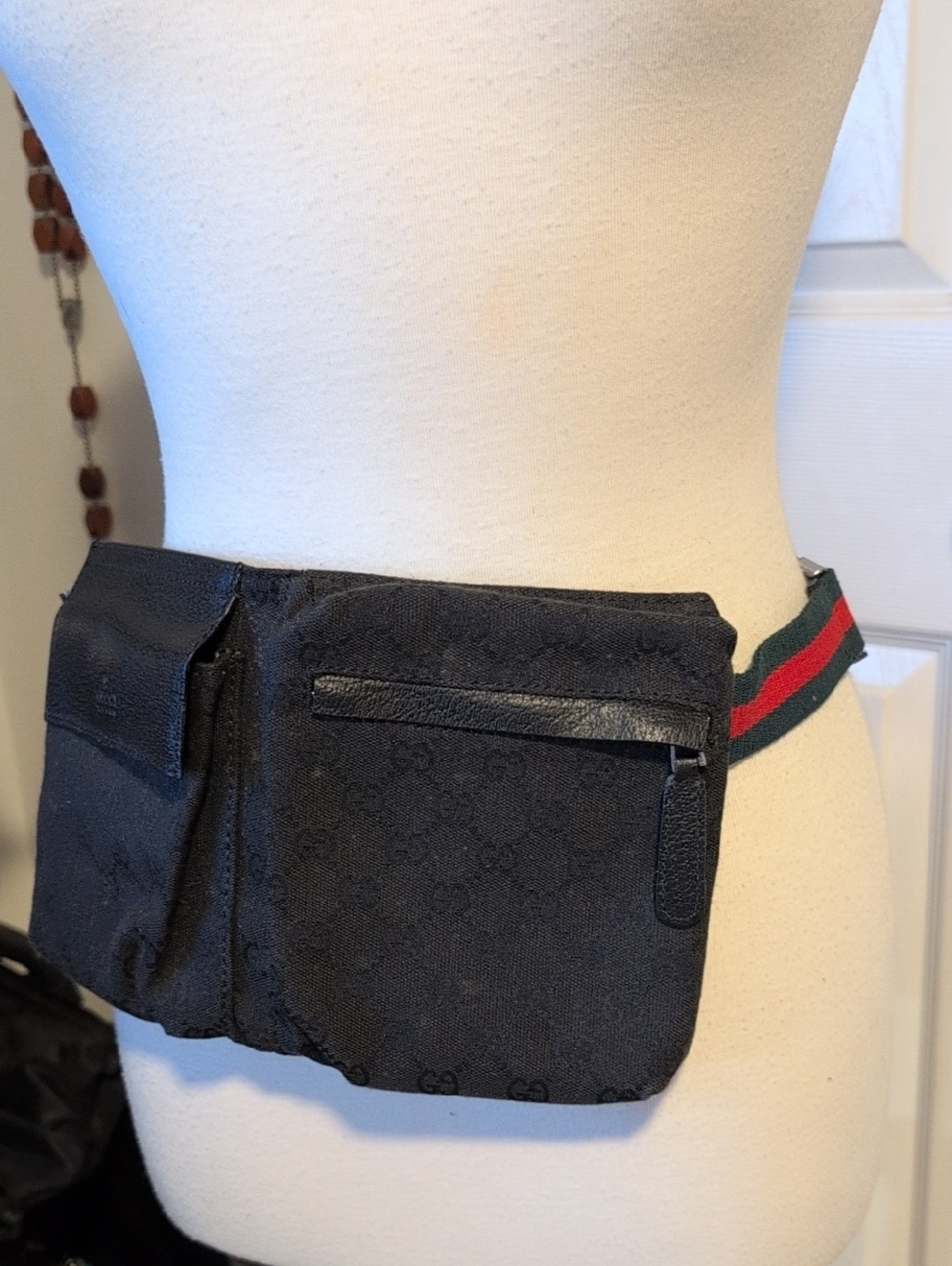 Gucci Black GG Monogram Hip or Side Body Bag with Signature Web Strap - Picture 11 of 12